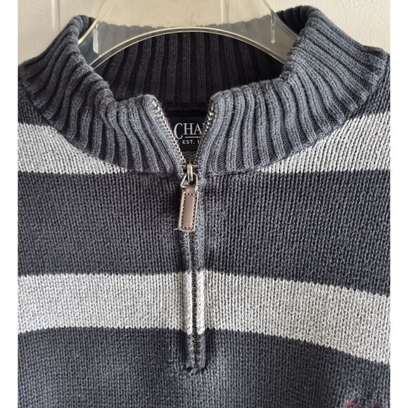 CHAPS Men's XXL Dk. Blue/Gray Collar Zip Pullover Striped Heavyweight Sweater #B - Picture 5 of 6